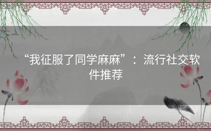 “我征服了同学麻麻”：流行社交软件推荐