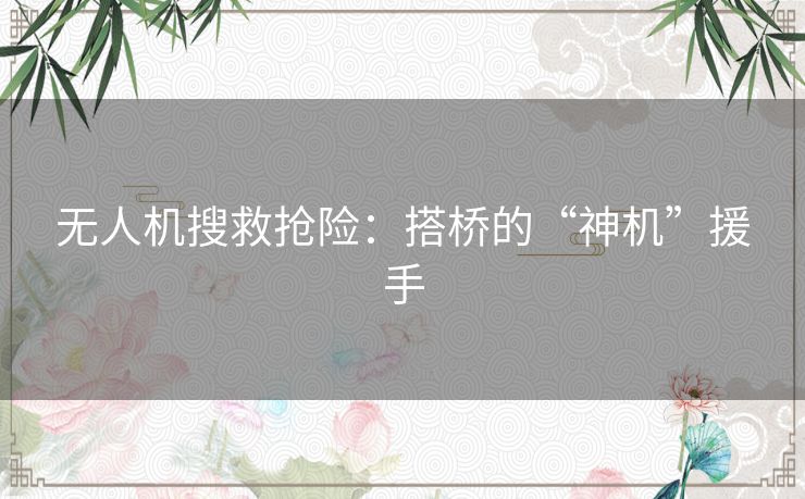 无人机搜救抢险：搭桥的“神机”援手
