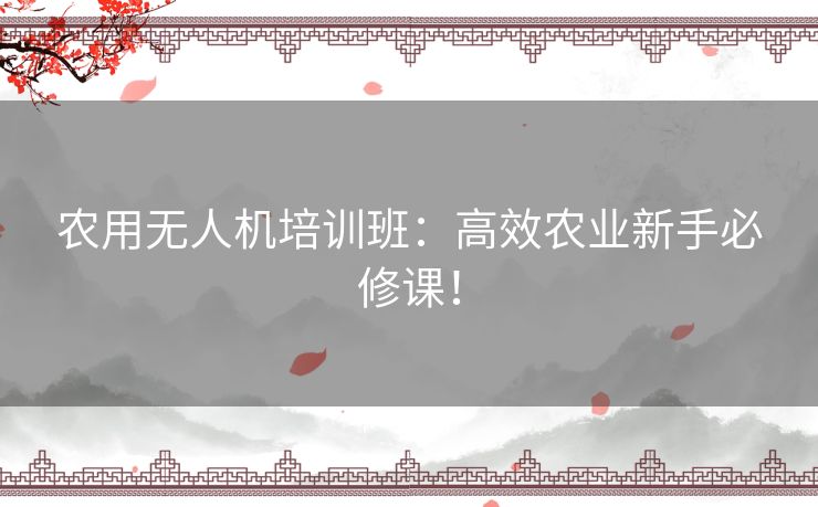 农用无人机培训班：高效农业新手必修课！