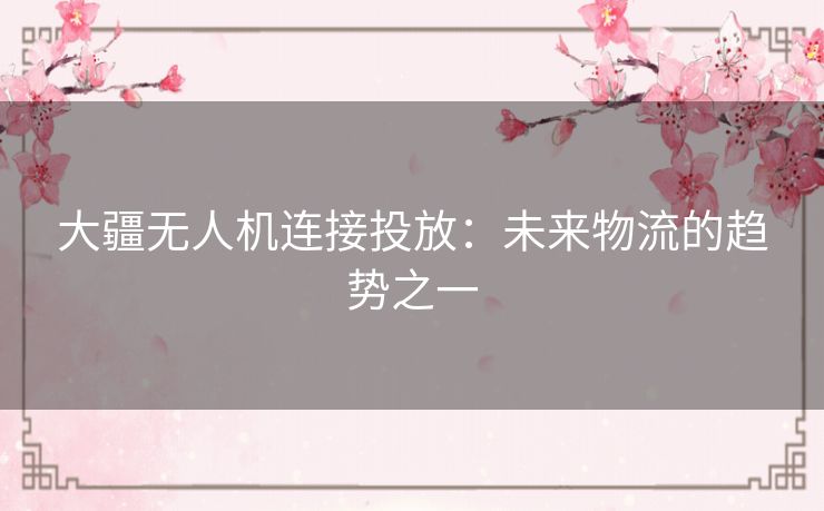 大疆无人机连接投放：未来物流的趋势之一
