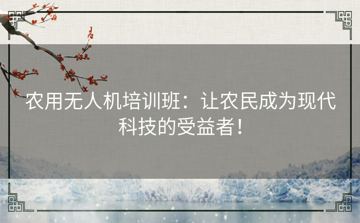 农用无人机培训班：让农民成为现代科技的受益者！