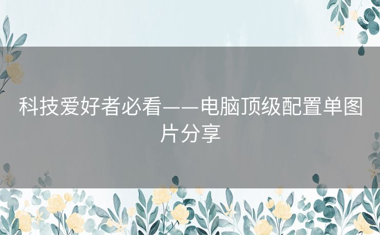 科技爱好者必看——电脑顶级配置单图片分享