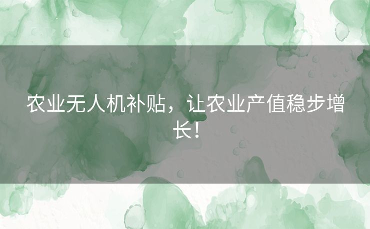 农业无人机补贴，让农业产值稳步增长！