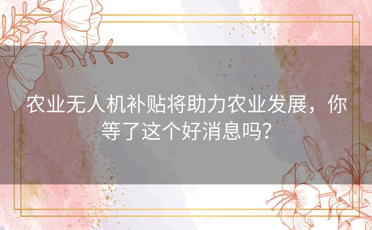 农业无人机补贴将助力农业发展，你等了这个好消息吗？