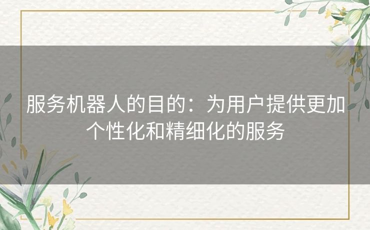 服务机器人的目的：为用户提供更加个性化和精细化的服务