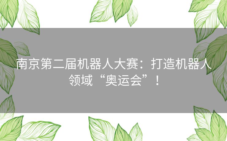 南京第二届机器人大赛：打造机器人领域“奥运会”！