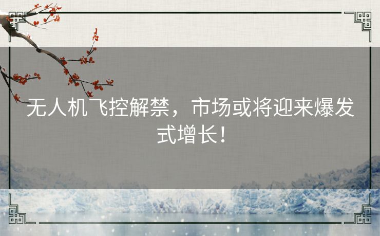 无人机飞控解禁，市场或将迎来爆发式增长！