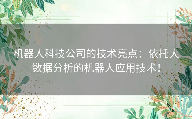 机器人科技公司的技术亮点：依托大数据分析的机器人应用技术！